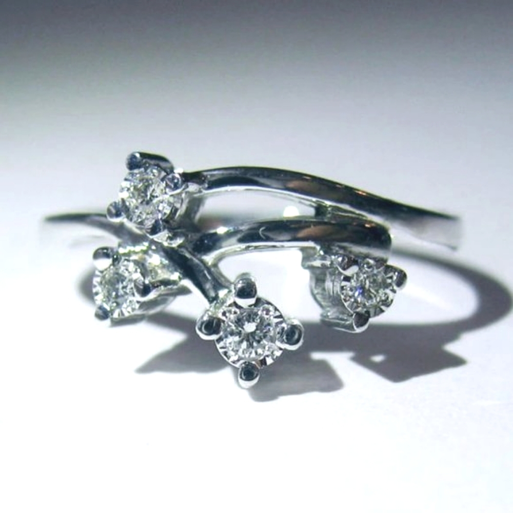 Genuine Diamonds In 14K White Gold Ring. Size 6.75